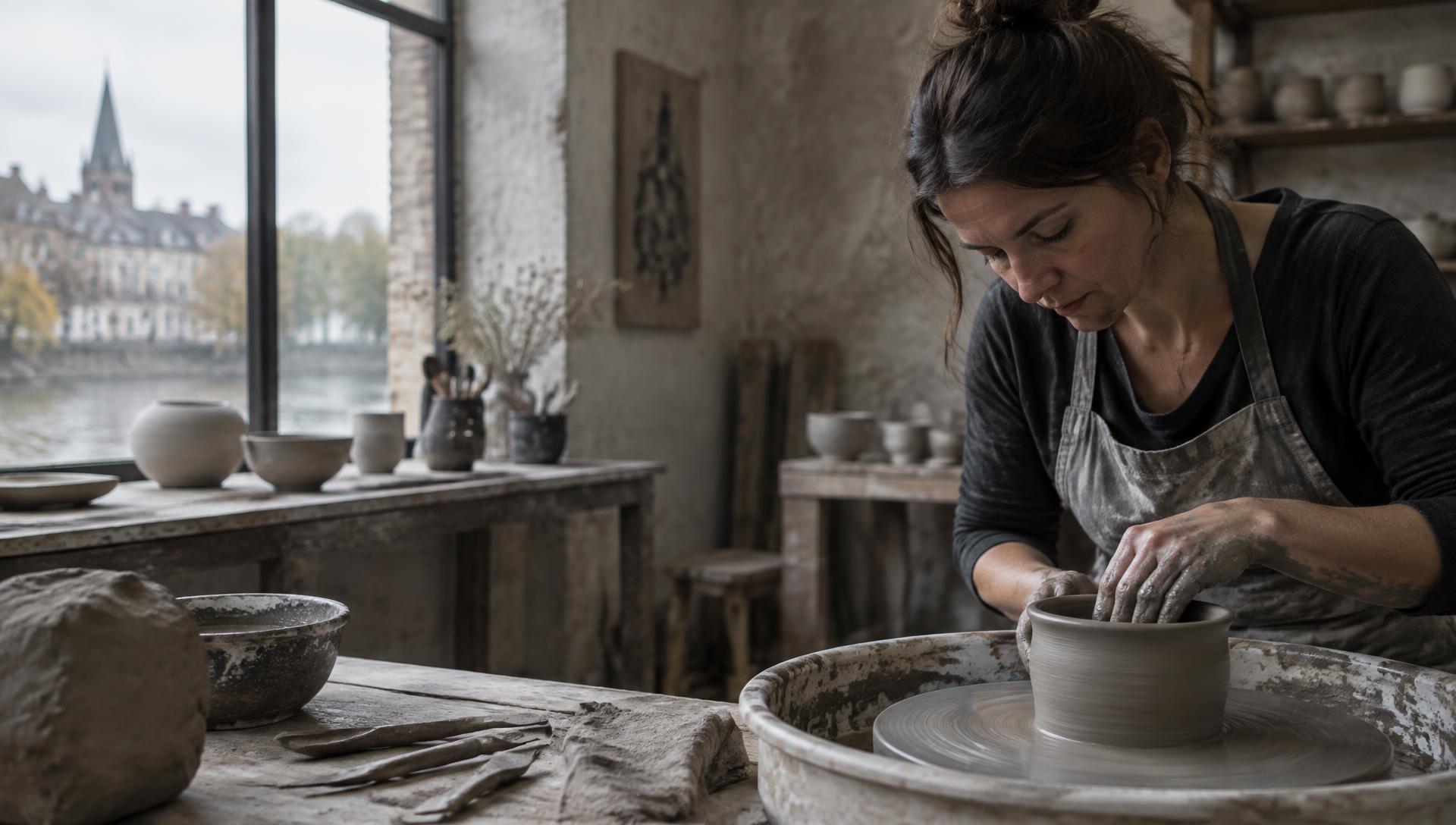 Werken met klei tijdens een workshop in het atelier